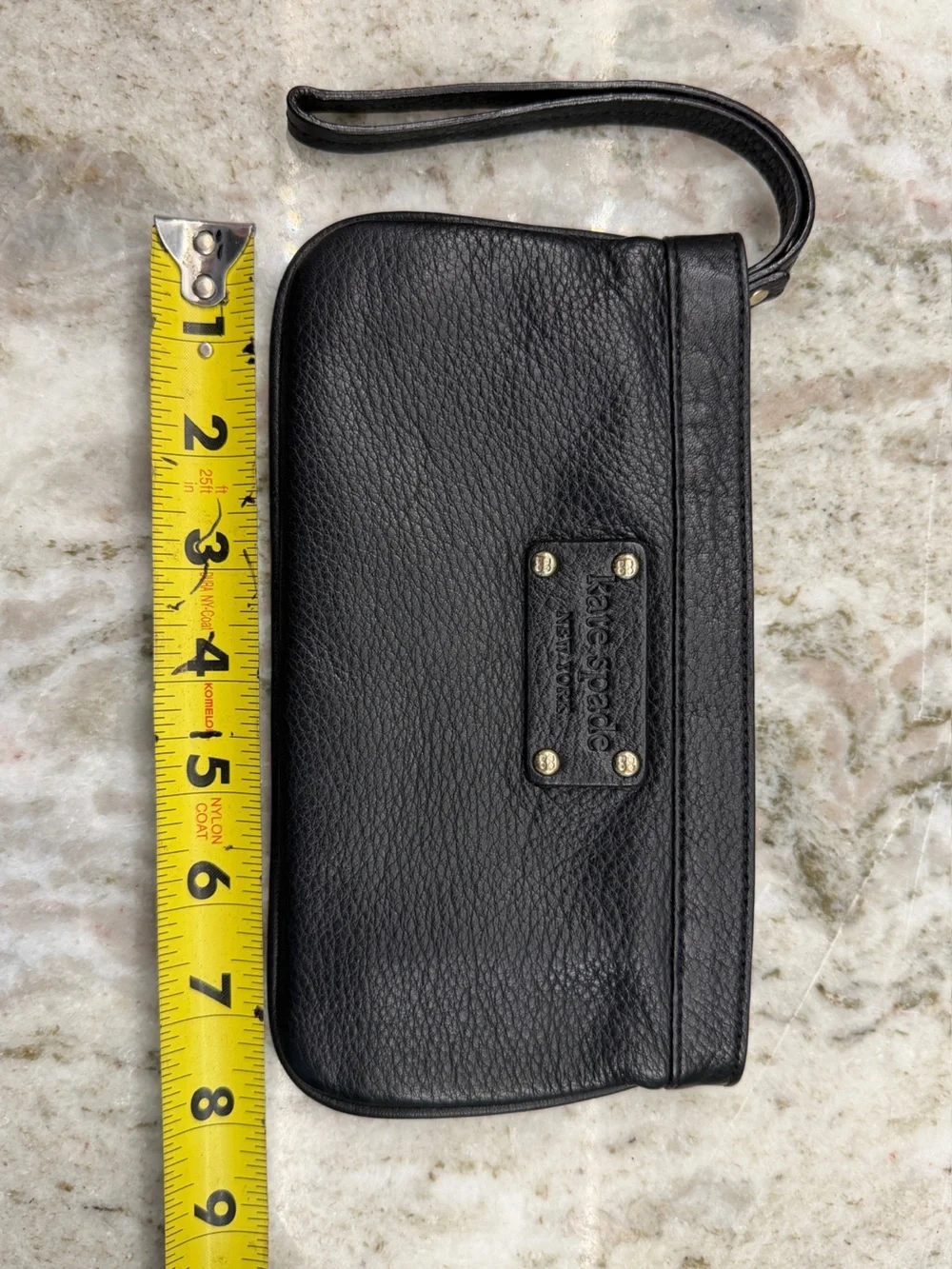 kate spade Minimalist chic black leather logo Mini purse/wristlet/Wallet